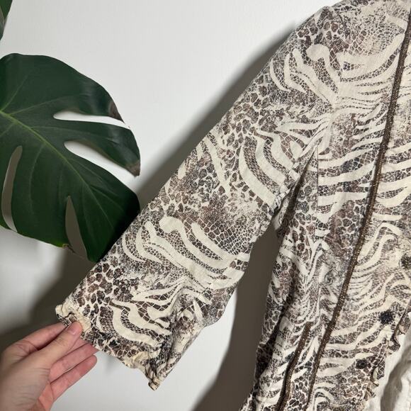 Chico’s Blazer Jacket Women 2 L Cheetah Print Linen Metallic Brown, Cream, Gold - Picture 9 of 9